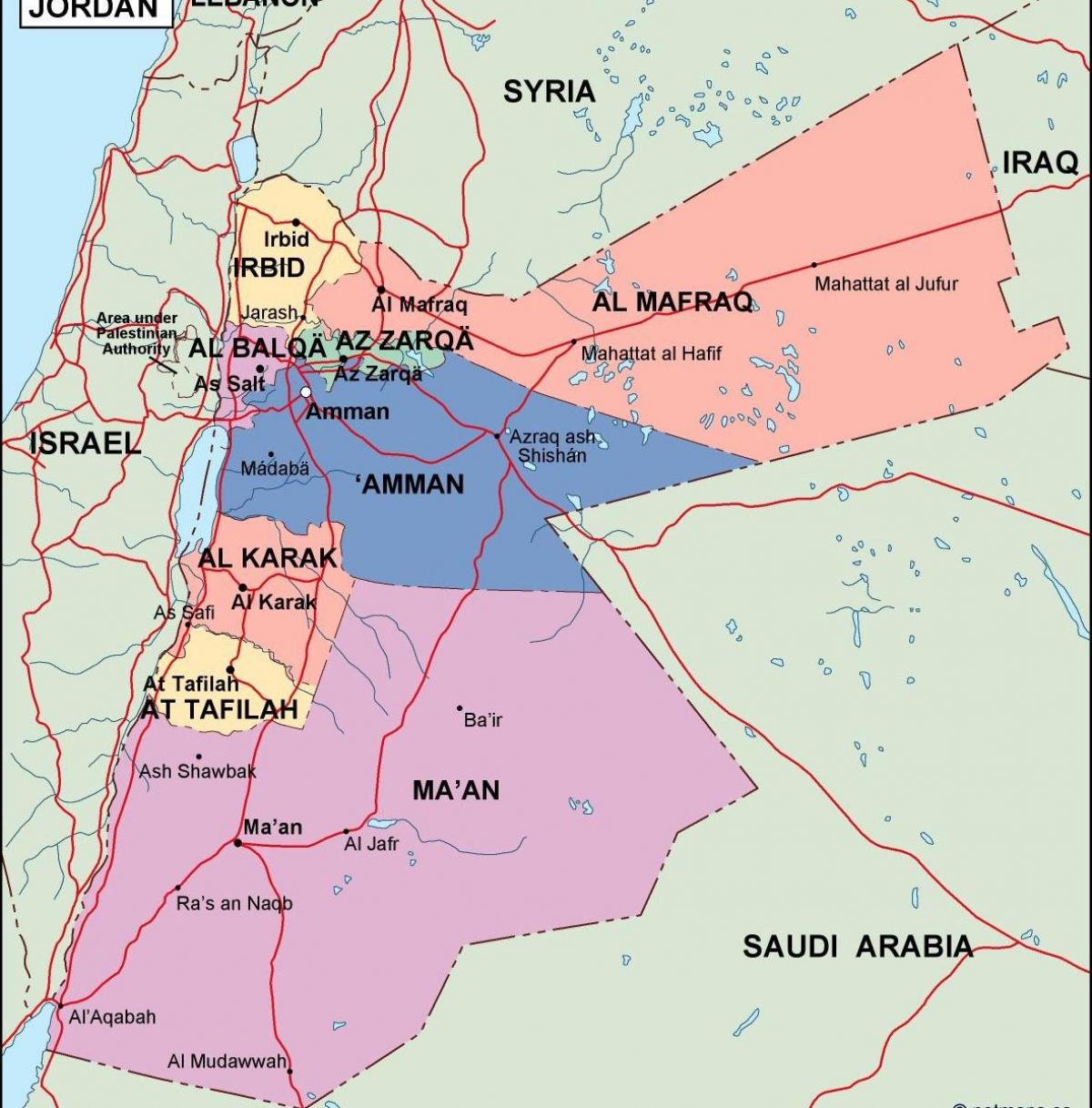 térkép Jordan politikai