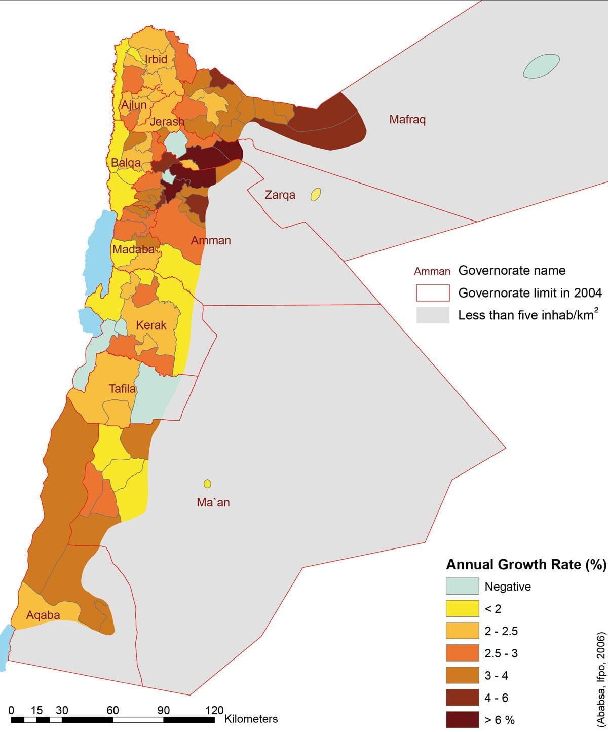 térkép Jordan népesség